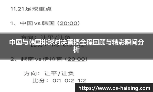 中国与韩国排球对决直播全程回顾与精彩瞬间分析